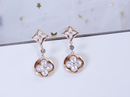 [Joyas Regalia] PENDIENTES DE GOTA DE MOPA DE ORO ROSA CON ESTRELLA Y SOL
