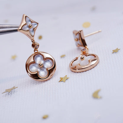 [Joyas Regalia] PENDIENTES DE GOTA DE MOPA DE ORO ROSA CON ESTRELLA Y SOL