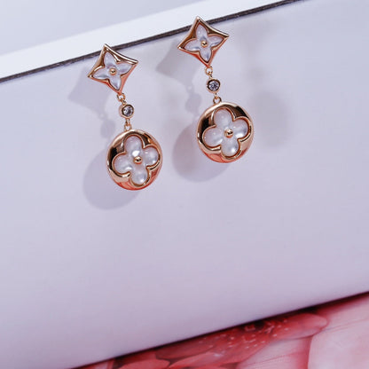 [Joyas Regalia] PENDIENTES DE GOTA DE MOPA DE ORO ROSA CON ESTRELLA Y SOL