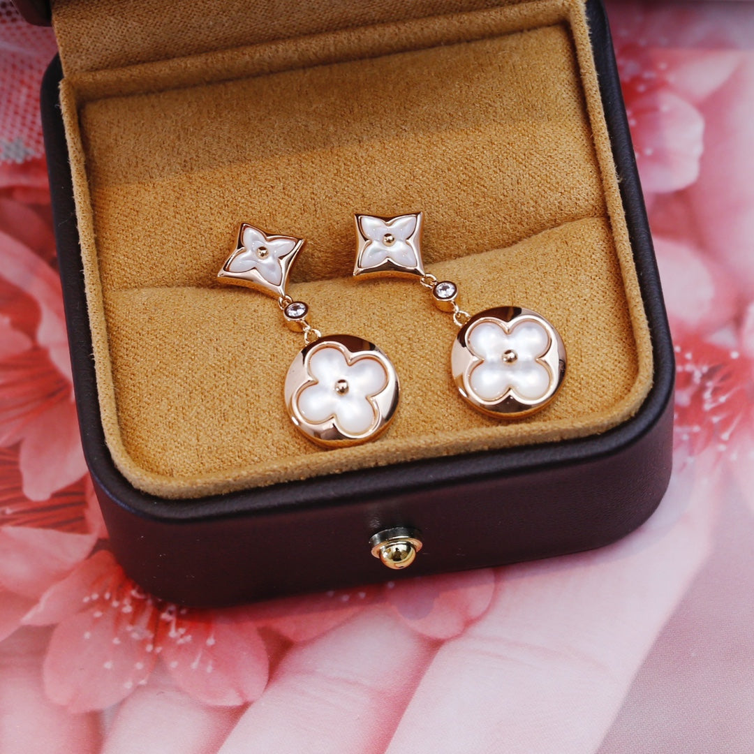 [Joyas Regalia] PENDIENTES DE GOTA DE MOPA DE ORO ROSA CON ESTRELLA Y SOL