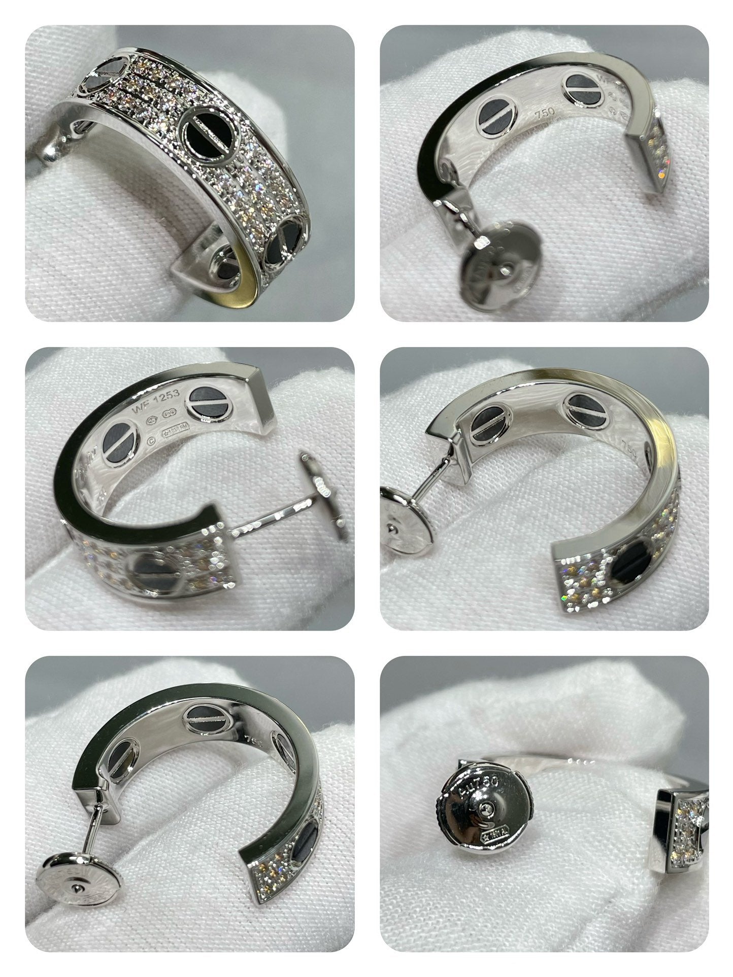 [Regalia jewelry]LOVE CERAMIC DIAMOND PAVED SILVER EARRINGS