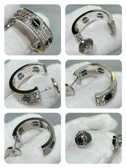 [Regalia jewelry]LOVE CERAMIC DIAMOND PAVED SILVER EARRINGS