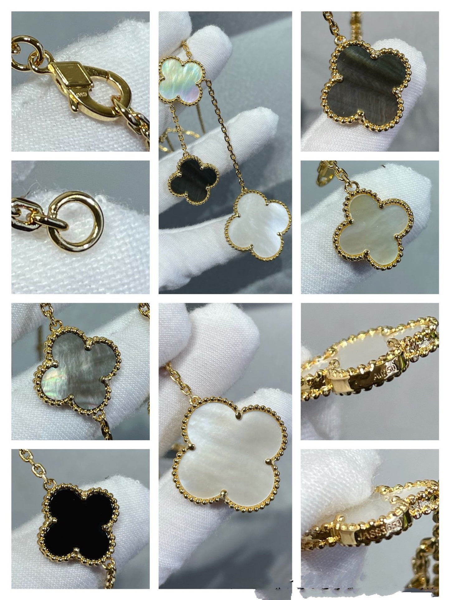 [Regalia jewelry]CLOVER 6 MOTIF MOP ONYX GOLD NECKLACE