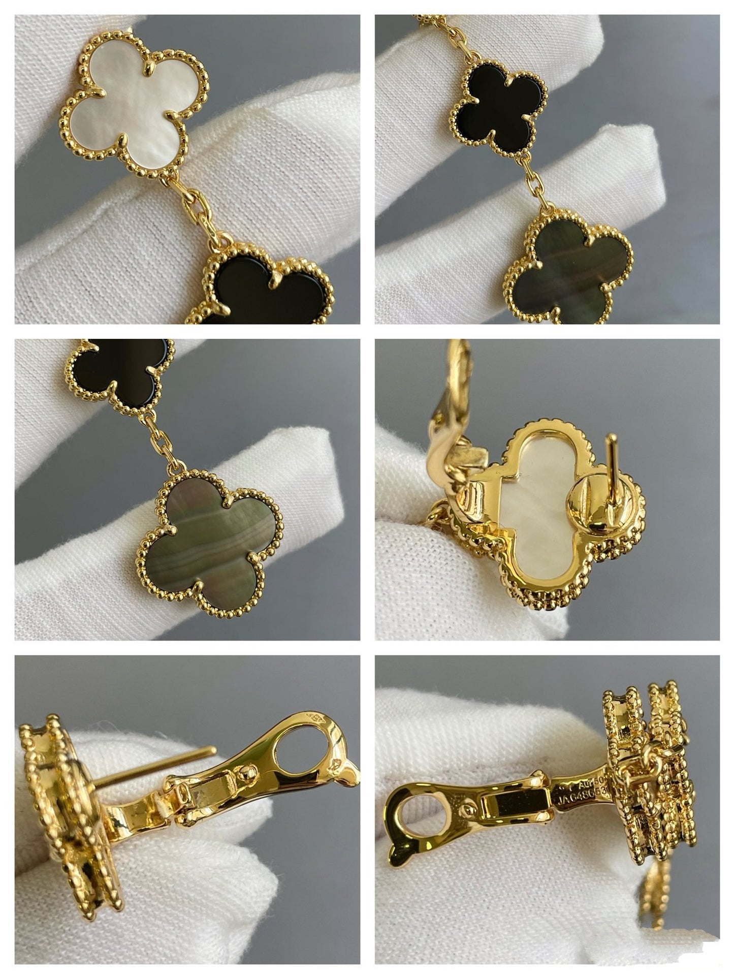 [Regalia jewelry]CLOVER 3 MOTIF MOP ONYX DARK MOP PINK GOLD EARRINGS