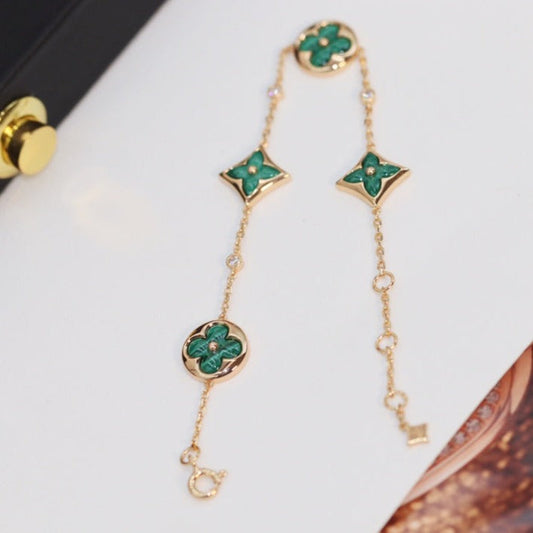 [Regalia jewelry]STAR AND SUN 4 MOTIF PINK GOLD MALACHITE BRACELET