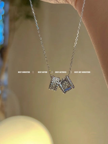 [Regalia jewelry]PERLEE DOUBLE PENDANT SILVER DIAMOND NECKLACE