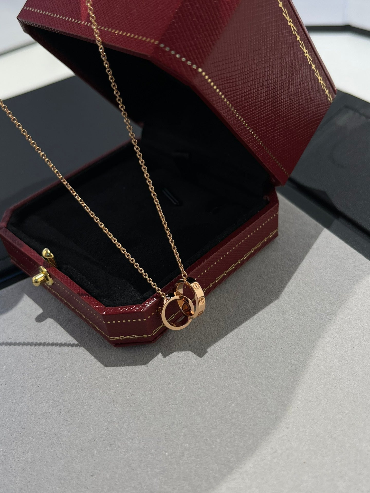 [Regalia jewelry]LOVE NECKLACE DOUBLE RING PINK GOLD