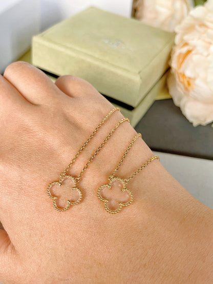 [Regalia jewelry]CLOVER ROCK CRYSTAL ROSE GOLD NECKLACE