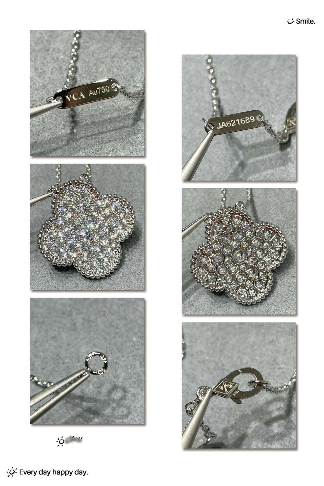 [Regalia jewelry]CLOVER 25MM LARGE PENDANT DIAMOND PAVED SILVER NECKLACE
