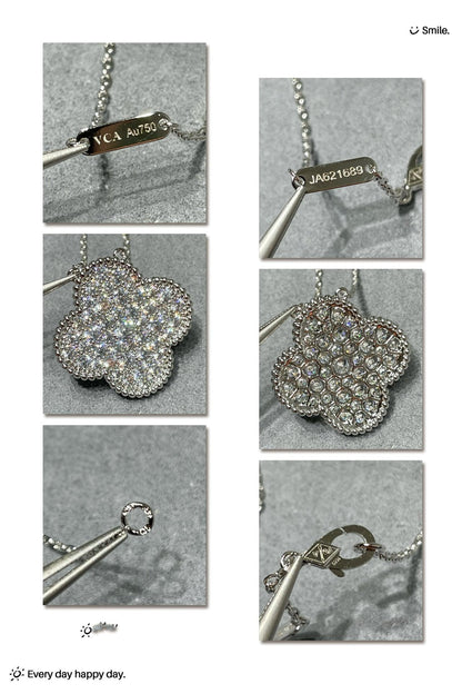 [Regalia jewelry]CLOVER 25MM LARGE PENDANT DIAMOND PAVED SILVER NECKLACE