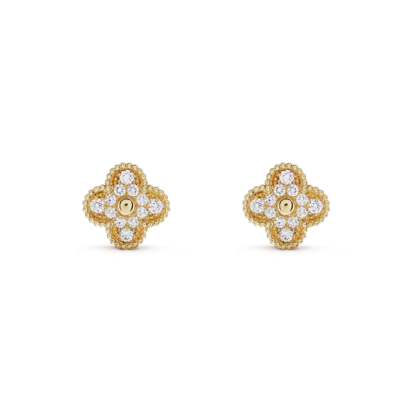 [Regalia jewelry]CLOVER MEDIUM 1 MOTIFS FUll DIAMOND EARRINGS