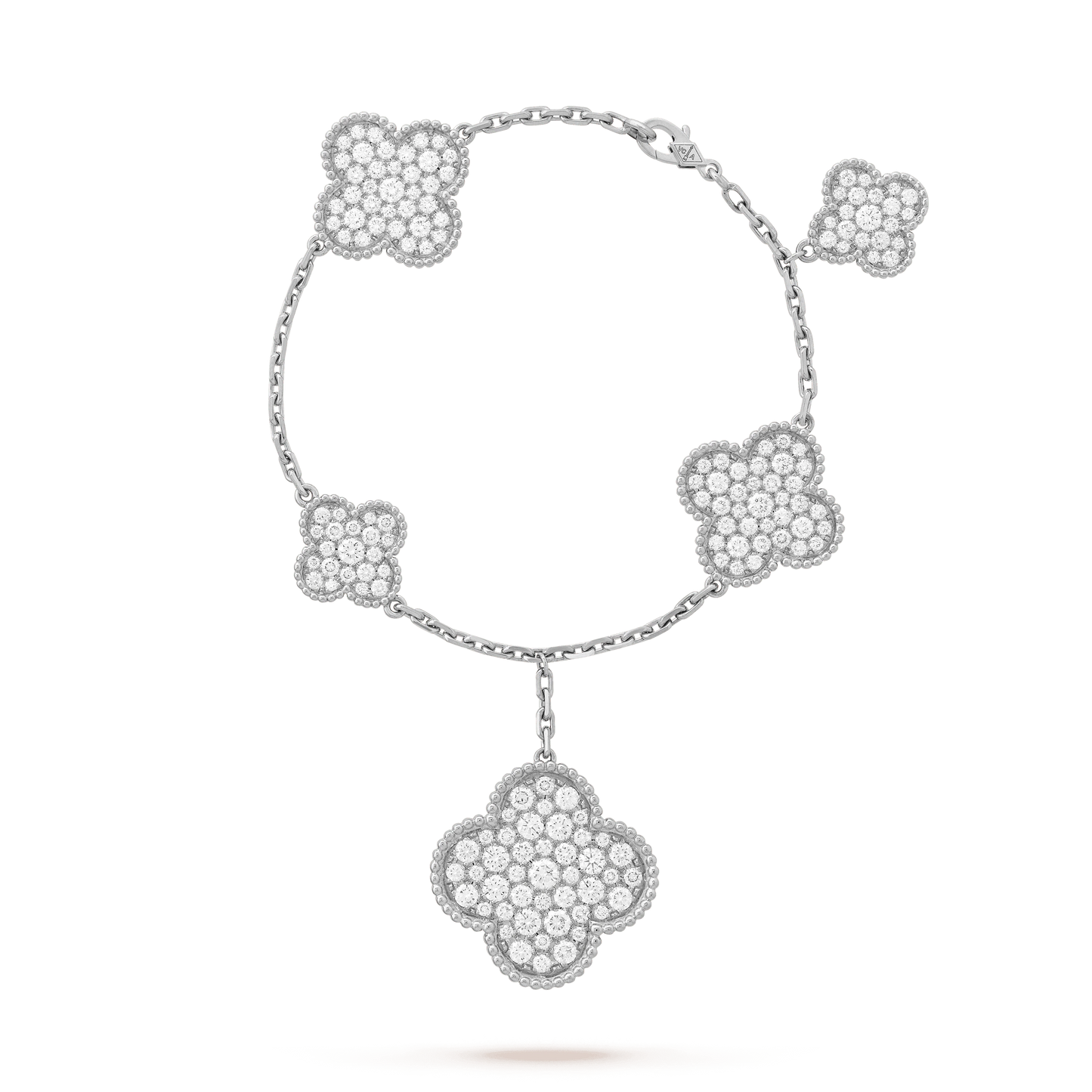 [Joyas Regalia] PULSERA DE PLATA Y DIAMANTES CON 6 MOTIVOS DE TRÉBOL
