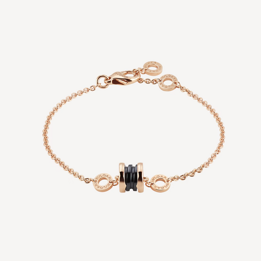 [Joyas Regalia] PULSERA ZERO 1 DE ORO ROSA SUAVE Y CERÁMICA NEGRA