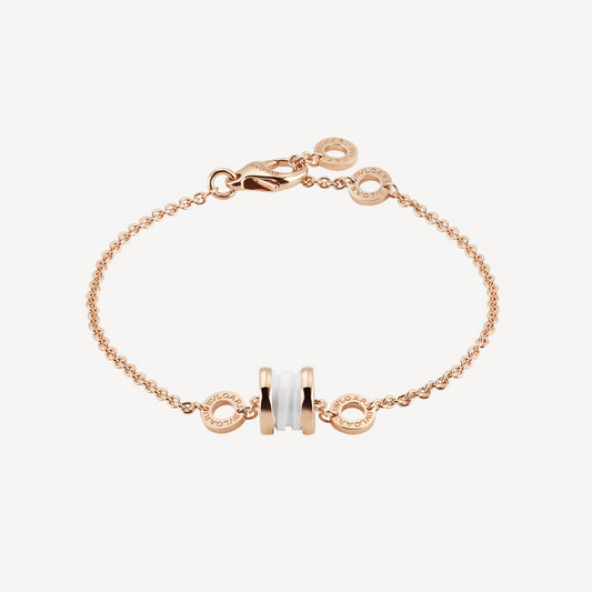 [Joyas Regalia] PULSERA ZERO 1 DE ORO ROSA SUAVE Y CERÁMICA BLANCA