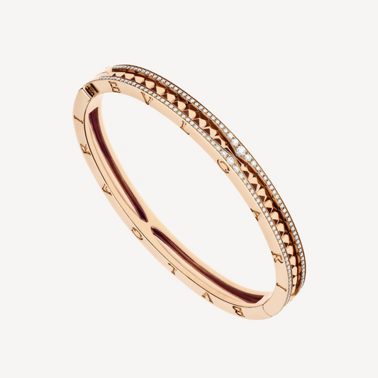 [Joyas Regalia] PULSERA DE ORO ROSA CON ESPIRAL Y DIAMANTES PAVÉ ZERO 1