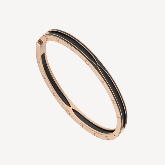 [Joyas Regalia] PULSERA ZERO 1 DE ORO ROSA CON CERÁMICA NEGRA MATE