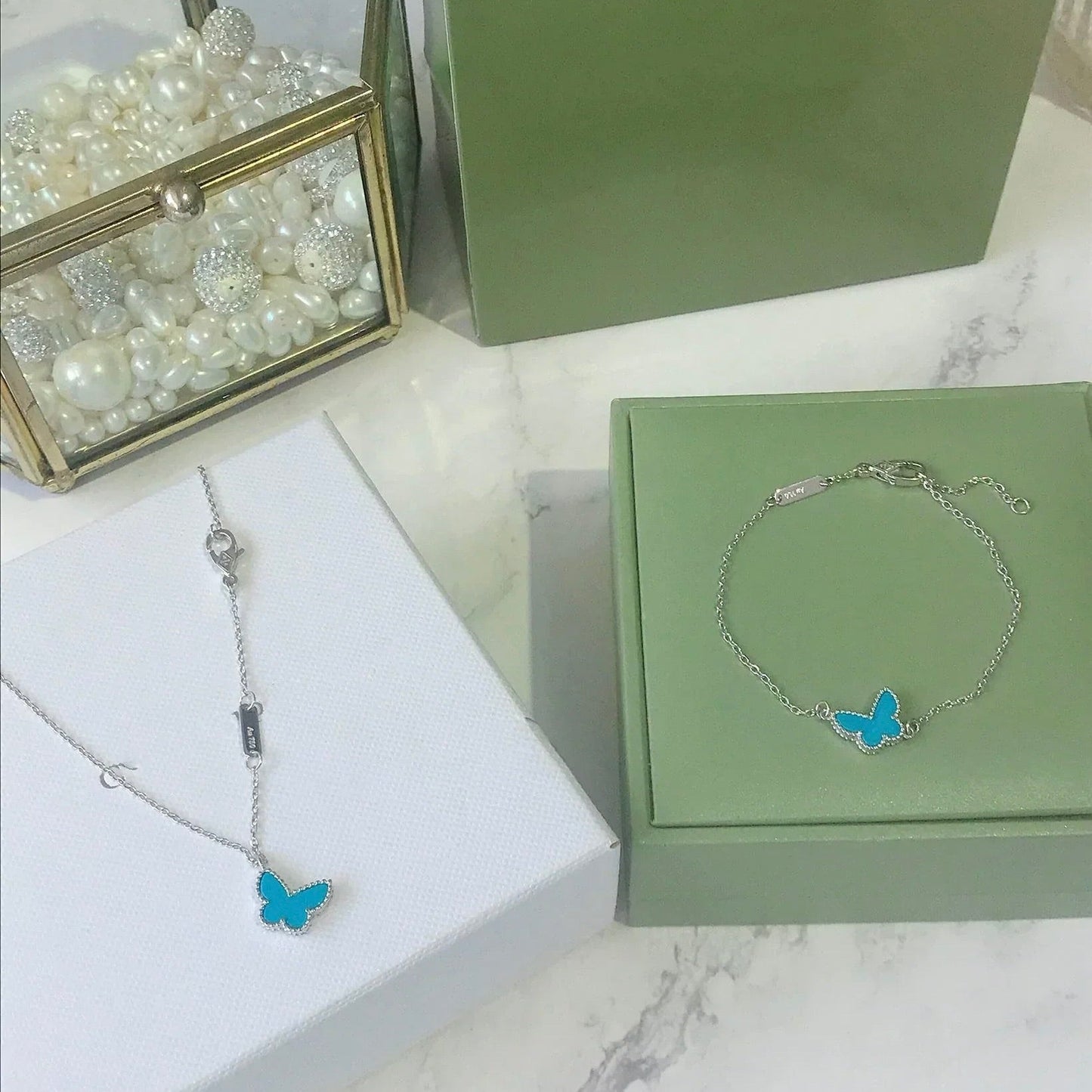 [Joyas Regalia]PULSERA MARIPOSA TURQUESA PLATA