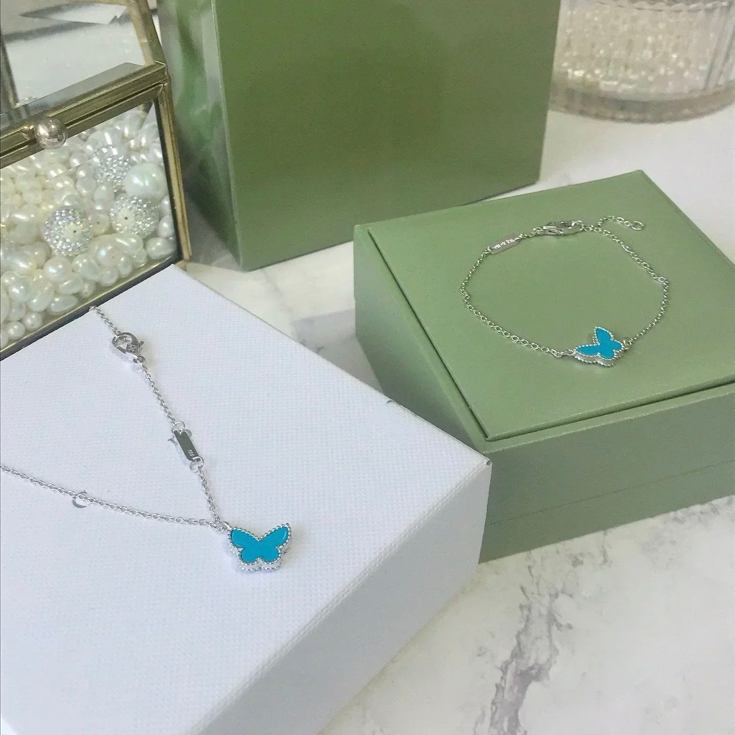 [Joyas Regalia]PULSERA MARIPOSA TURQUESA PLATA