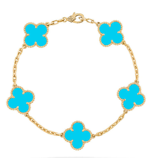 [Joyas Regalia]Pulsera de turquesa con cinco motivos de trébol