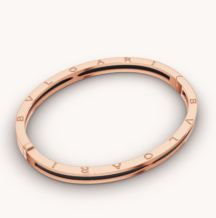 [Joyas Regalia] PULSERA ZERO 1 DE ORO ROSA CON CERÁMICA NEGRA