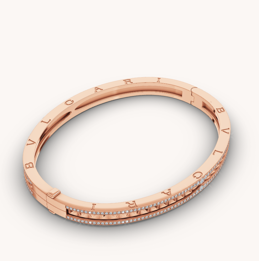 [Joyas Regalia] PULSERA DE ORO ROSA CON ESPIRAL Y DIAMANTES PAVÉ ZERO 1