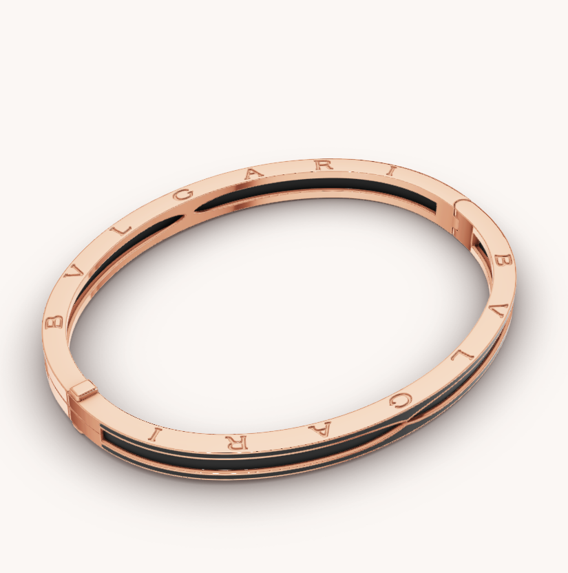 [Joyas Regalia] PULSERA ZERO 1 DE ORO ROSA CON CERÁMICA NEGRA MATE