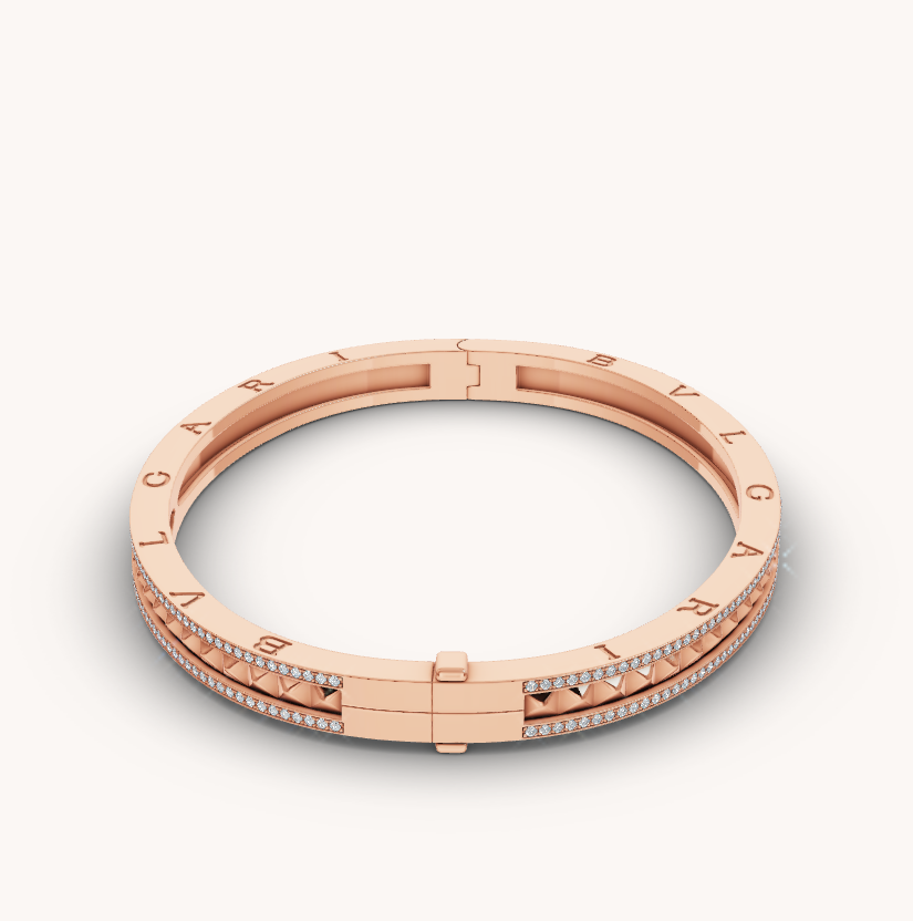 [Joyas Regalia] PULSERA DE ORO ROSA CON ESPIRAL Y DIAMANTES PAVÉ ZERO 1