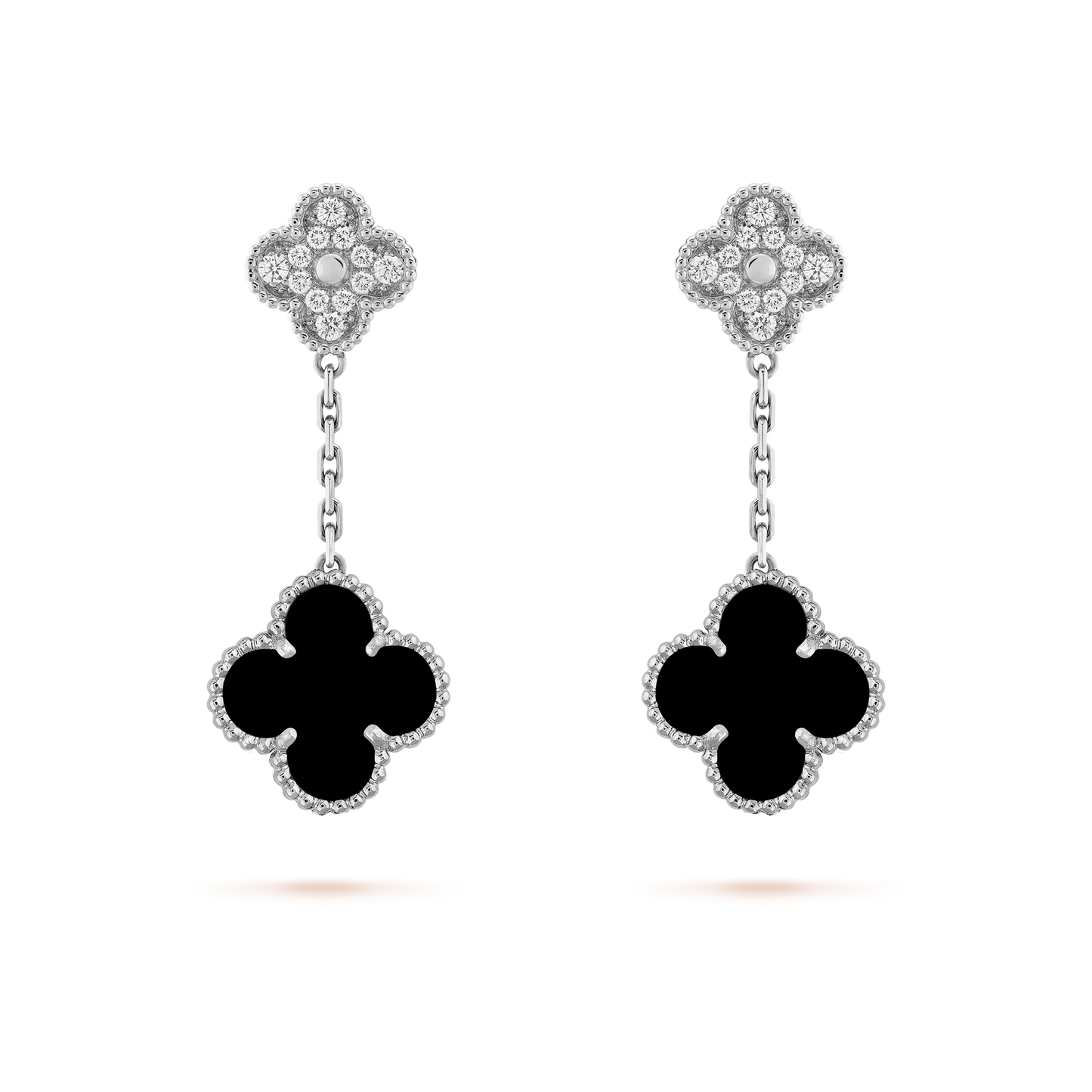 [Regalia jewelry]CLOVER 2 MOTIFS  DIAMOND ONYX EARRINGS SILVER