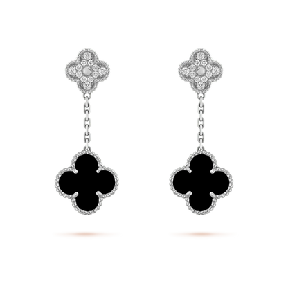 [Regalia jewelry]CLOVER 2 MOTIFS  DIAMOND ONYX EARRINGS SILVER