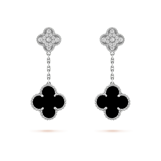 [Regalia jewelry]CLOVER 2 MOTIFS  DIAMOND ONYX EARRINGS SILVER
