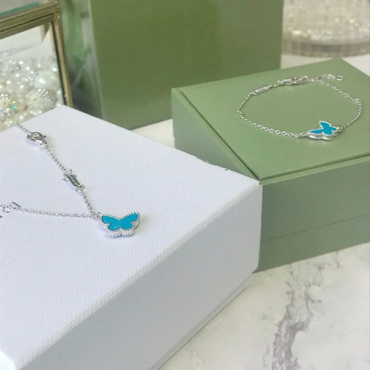 [Joyas Regalia]PULSERA MARIPOSA TURQUESA PLATA