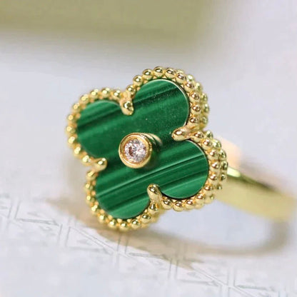[Bijoux Regalia] BAGUE TRÈFLE MALACHITE OR DIAMANT