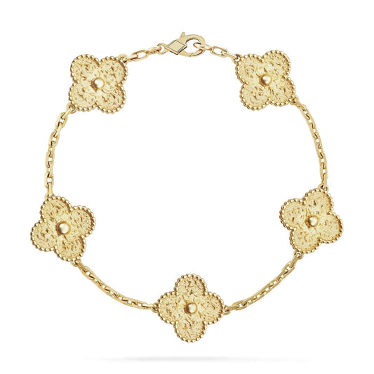 [Joyas Regalia] PULSERA BRONCEADA CON 5 MOTIVOS DE TRÉBOL 