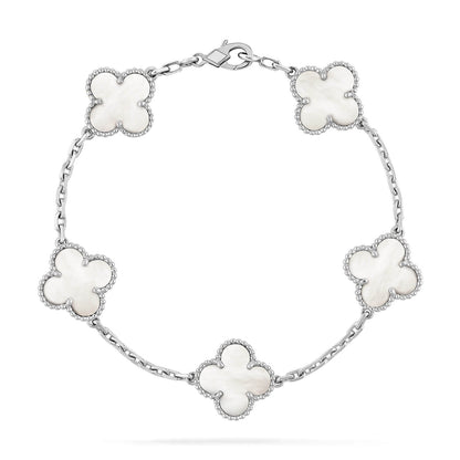 [Joyas Regalia] PULSERA DE PLATA CON 5 MOTIVOS DE TRÉBOL 