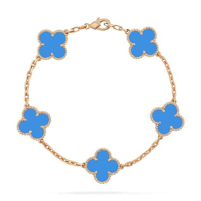 [Joyas Regalia]Pulsera de ágata azul con cinco motivos de trébol