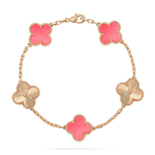 [Joyas Regalia]PULSERA TRÉBOL 5 MOTIVOS ROSA Y ORO ROSA