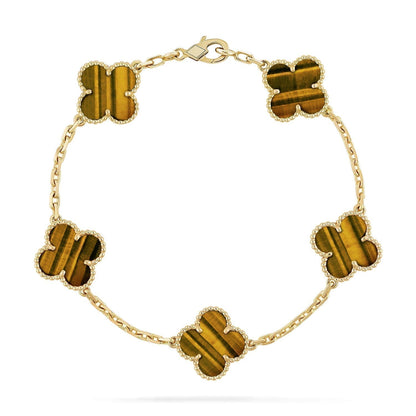 [Joyas Regalia] PULSERA DE OJO DE TIGRE CON 5 MOTIVOS DE TRÉBOL 