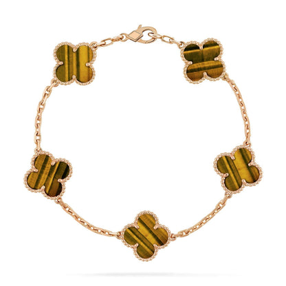 [Joyas Regalia] PULSERA DE OJO DE TIGRE CON 5 MOTIVOS DE TRÉBOL 