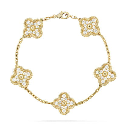 [Joyas Regalia] PULSERA DE DIAMANTES CON 5 MOTIVOS DE TRÉBOL