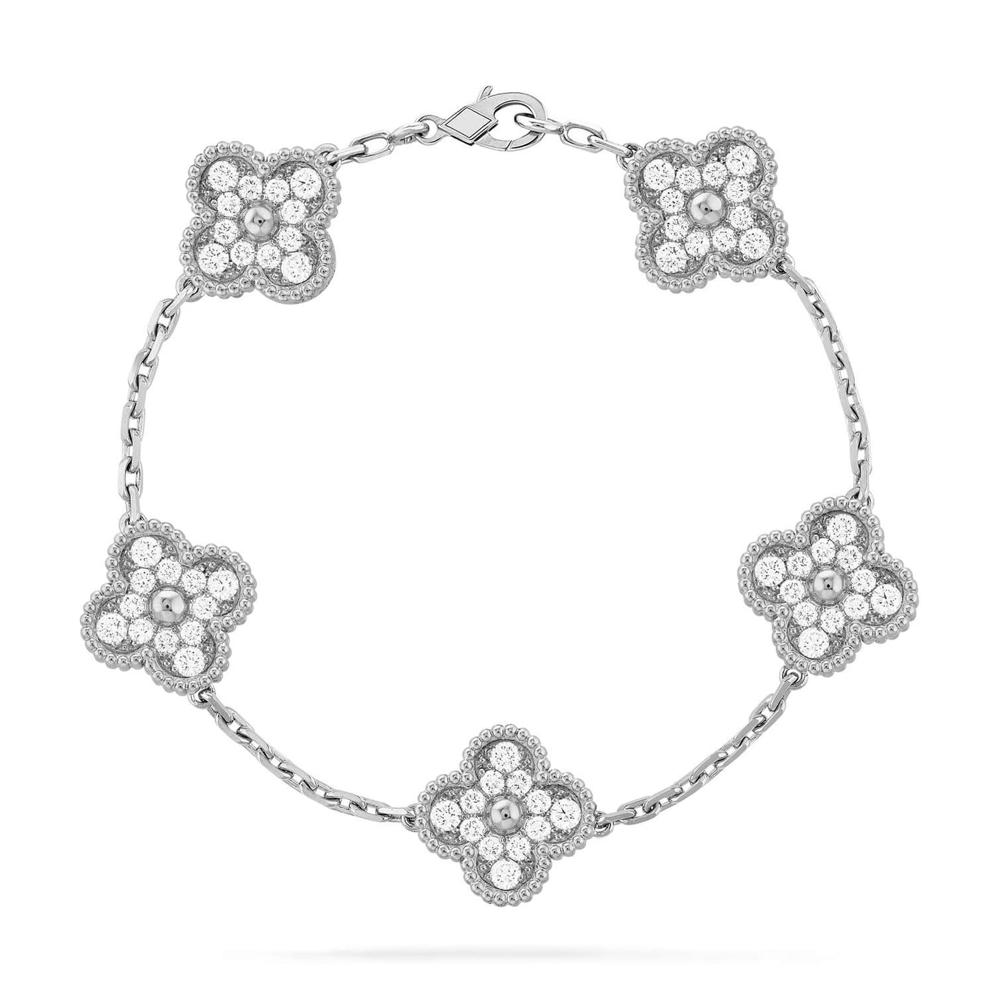[Joyas Regalia] PULSERA DE DIAMANTES CON 5 MOTIVOS DE TRÉBOL DE PLATA
