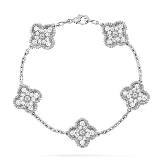 [Joyas Regalia] PULSERA DE DIAMANTES CON 5 MOTIVOS DE TRÉBOL DE PLATA