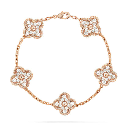 [Joyas Regalia] PULSERA DE DIAMANTES CON 5 MOTIVOS DE TRÉBOL