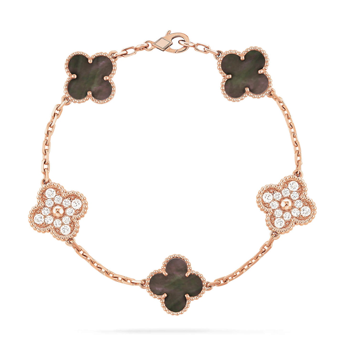 [Joyas Regalia] PULSERA DE DIAMANTES CON 5 MOTIVOS DE TRÉBOL EN COLOR GRIS