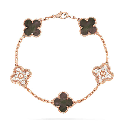 [Joyas Regalia] PULSERA DE DIAMANTES CON 5 MOTIVOS DE TRÉBOL EN COLOR GRIS