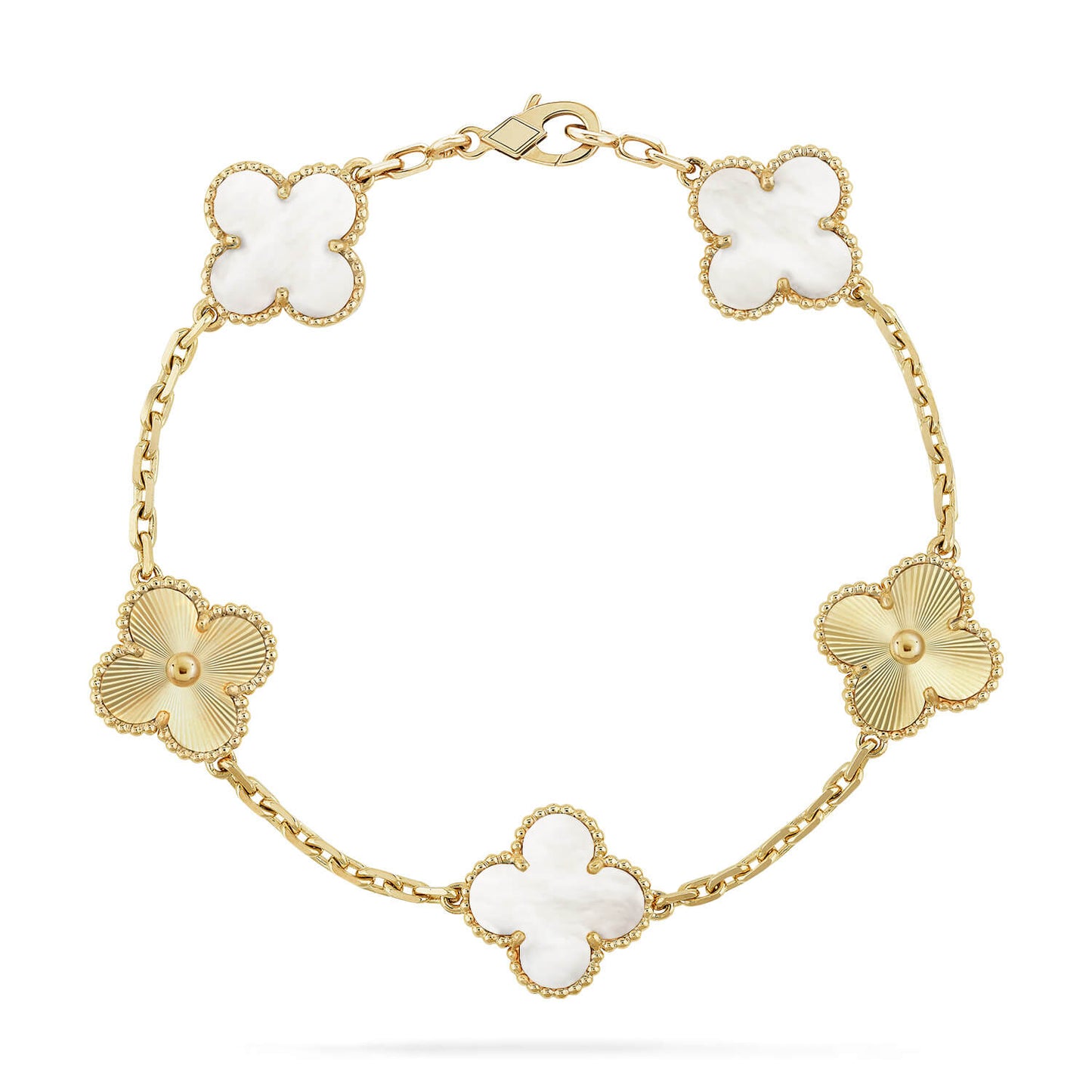 [Joyas Regalia] PULSERA LÁSER DE TRÉBOL CON 5 MOTIVOS DE MOPA BLANCA