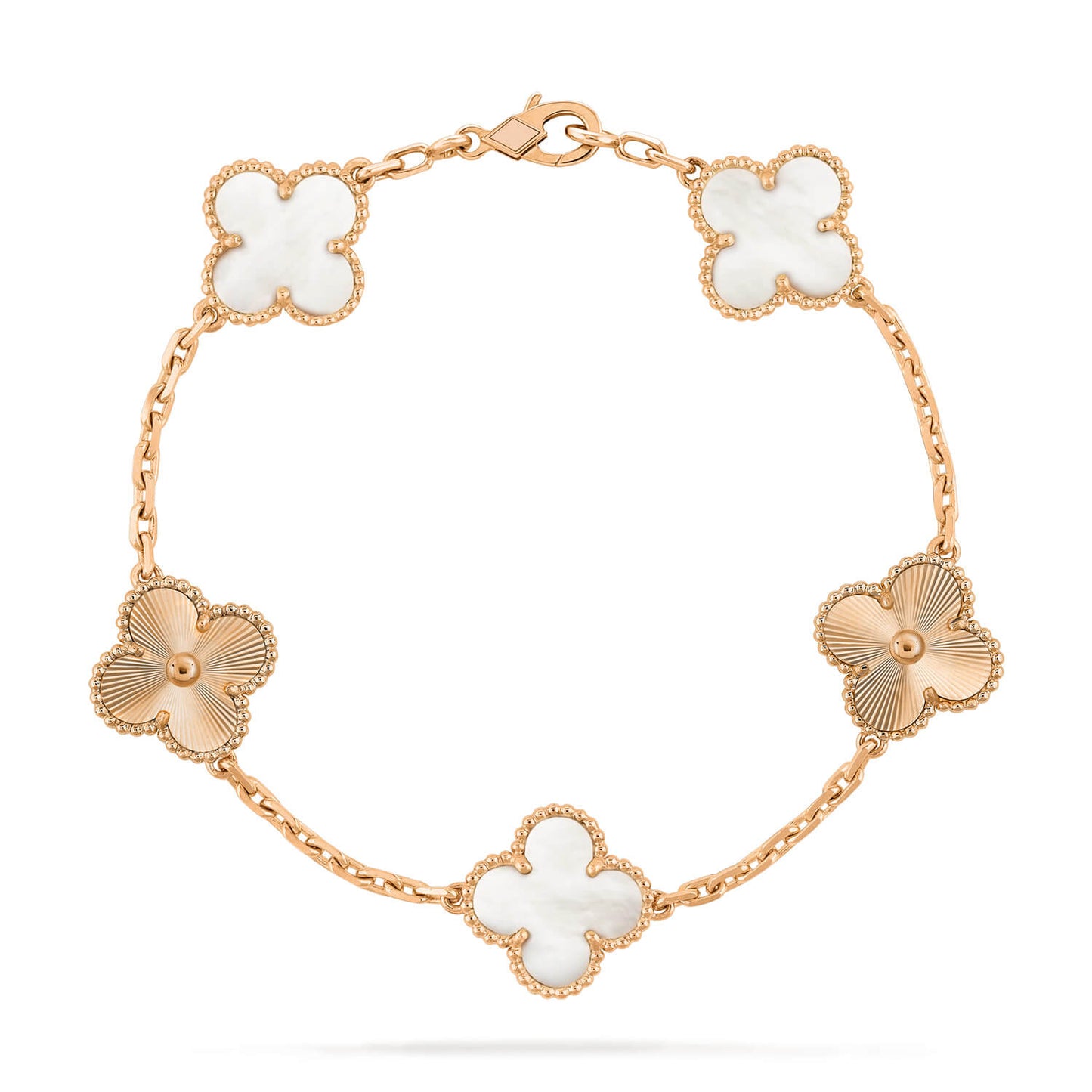[Joyas Regalia] PULSERA LÁSER DE TRÉBOL CON 5 MOTIVOS DE MOPA BLANCA