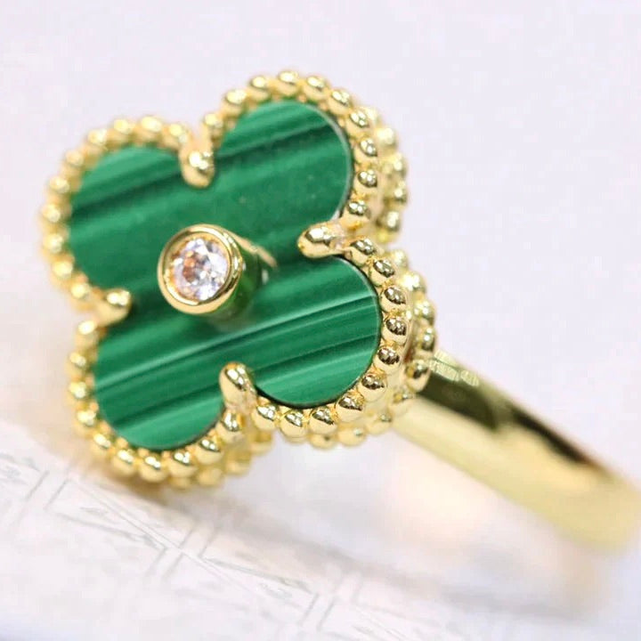 [Bijoux Regalia] BAGUE TRÈFLE MALACHITE OR DIAMANT