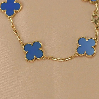 [Joyas Regalia]Pulsera de ágata azul con cinco motivos de trébol