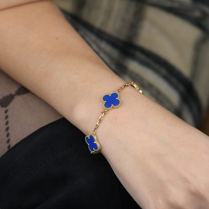 [Joyas Regalia]Pulsera de ágata azul con cinco motivos de trébol