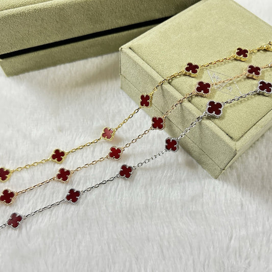 [Joyas Regalia]Pulsera de ágata roja con 6 motivos de trébol